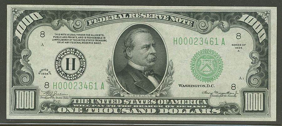 Fr.2212-H, 1934A $1000 St. Louis Federal Reserve Note. LGS, H00023461A